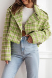 Casual Plaid Buttons Contrast Turn-back Collar Outerwear