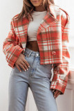 Casual Plaid Buttons Contrast Turn-back Collar Outerwear