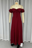 Sexy Solid Color Draw String Slit Off Shoulder A Line Dresses