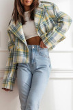 Casual Plaid Buttons Contrast Turn-back Collar Outerwear