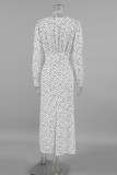 Elegant Polka Dot Ruched Flower Shape V Neck One Step Skirt Dresses