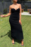 Sexy Solid Color Backless Weave Strapless One Step Skirt Dresses