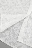 Daily Elegant Solid Color Jacquard See-Through Turndown Collar Tops