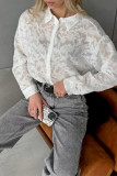 Daily Elegant Solid Color Jacquard See-Through Turndown Collar Tops