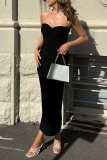 Sexy Solid Color Backless Weave Strapless One Step Skirt Dresses