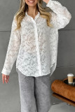 Daily Elegant Solid Color Jacquard See-Through Turndown Collar Tops