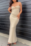 Sexy Solid Color Backless Weave Strapless One Step Skirt Dresses