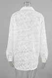 Daily Elegant Solid Color Jacquard See-Through Turndown Collar Tops