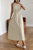Casual Daily Solid Color Lace Up O Neck Sleeveless Dresses