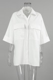 Casual Daily Solid Color Pocket Turndown Collar Tops
