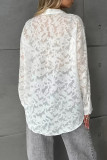 Daily Elegant Solid Color Jacquard See-Through Turndown Collar Tops