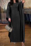 Elegant Solid Color Reflective O Neck Long Dresses