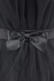 Sexy Prom Solid Color Mesh Bow Decor Strapless Evening Dresses
