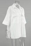 Casual Daily Solid Color Pocket Turndown Collar Tops