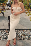 Sexy Solid Color Backless Weave Strapless One Step Skirt Dresses