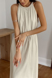Casual Daily Solid Color Lace Up O Neck Sleeveless Dresses