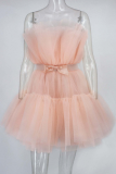 Sexy Prom Solid Color Mesh Bow Decor Strapless Evening Dresses