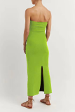 Sexy Solid Color Backless Weave Strapless One Step Skirt Dresses