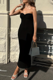 Sexy Solid Color Backless Weave Strapless One Step Skirt Dresses