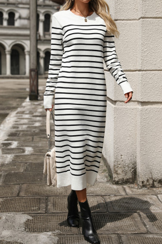 Casual Street Stripe Weave Contrast O Neck Straight Dresses