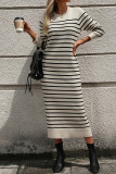 Casual Street Stripe Weave Contrast O Neck Straight Dresses