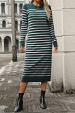 Casual Street Stripe Weave Contrast O Neck Straight Dresses