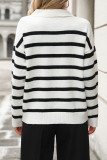 Casual Stripe Weave Contrast Turndown Collar Tops