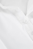 Casual Street Solid Color Buttons Irregular Turndown Collar Tops