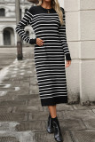 Casual Street Stripe Weave Contrast O Neck Straight Dresses