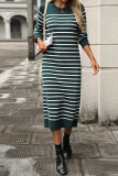 Casual Street Stripe Weave Contrast O Neck Straight Dresses
