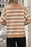 Casual Stripe Weave Contrast Turndown Collar Tops