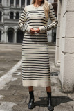Casual Street Stripe Weave Contrast O Neck Straight Dresses