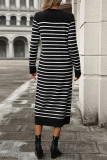 Casual Street Stripe Weave Contrast O Neck Straight Dresses