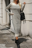 Casual Street Stripe Weave Contrast O Neck Straight Dresses