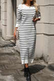 Casual Street Stripe Weave Contrast O Neck Straight Dresses