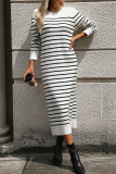 Casual Street Stripe Weave Contrast O Neck Straight Dresses