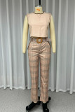 Casual Street Plaid Ruffle With Belt O Neck Sleeveless Two Pieces