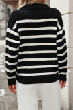 Casual Stripe Weave Contrast Turndown Collar Tops