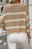 Casual Stripe Weave Contrast O Neck Tops