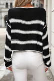 Casual Stripe Weave Contrast O Neck Tops