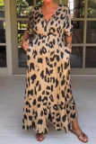 Casual Leopard Print Pocket Slit V Neck Printed Dresses