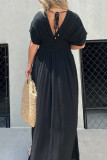 Daily Elegant Solid Color Pocket Slit V Neck Waist Skirt Dresses