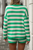 Casual Street Stripe Weave Contrast O Neck Long Sleeve Two Pieces