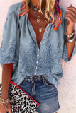 Casual Daily Striped Print Buttons Contrast V Neck Tops