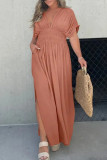 Daily Elegant Solid Color Pocket Slit V Neck Waist Skirt Dresses