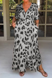 Casual Leopard Print Pocket Slit V Neck Printed Dresses