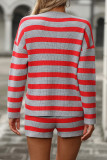 Casual Street Stripe Weave Contrast O Neck Long Sleeve Two Pieces