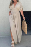 Daily Elegant Solid Color Pocket Slit V Neck Waist Skirt Dresses