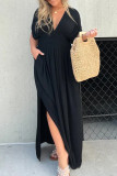 Daily Elegant Solid Color Pocket Slit V Neck Waist Skirt Dresses