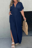 Daily Elegant Solid Color Pocket Slit V Neck Waist Skirt Dresses